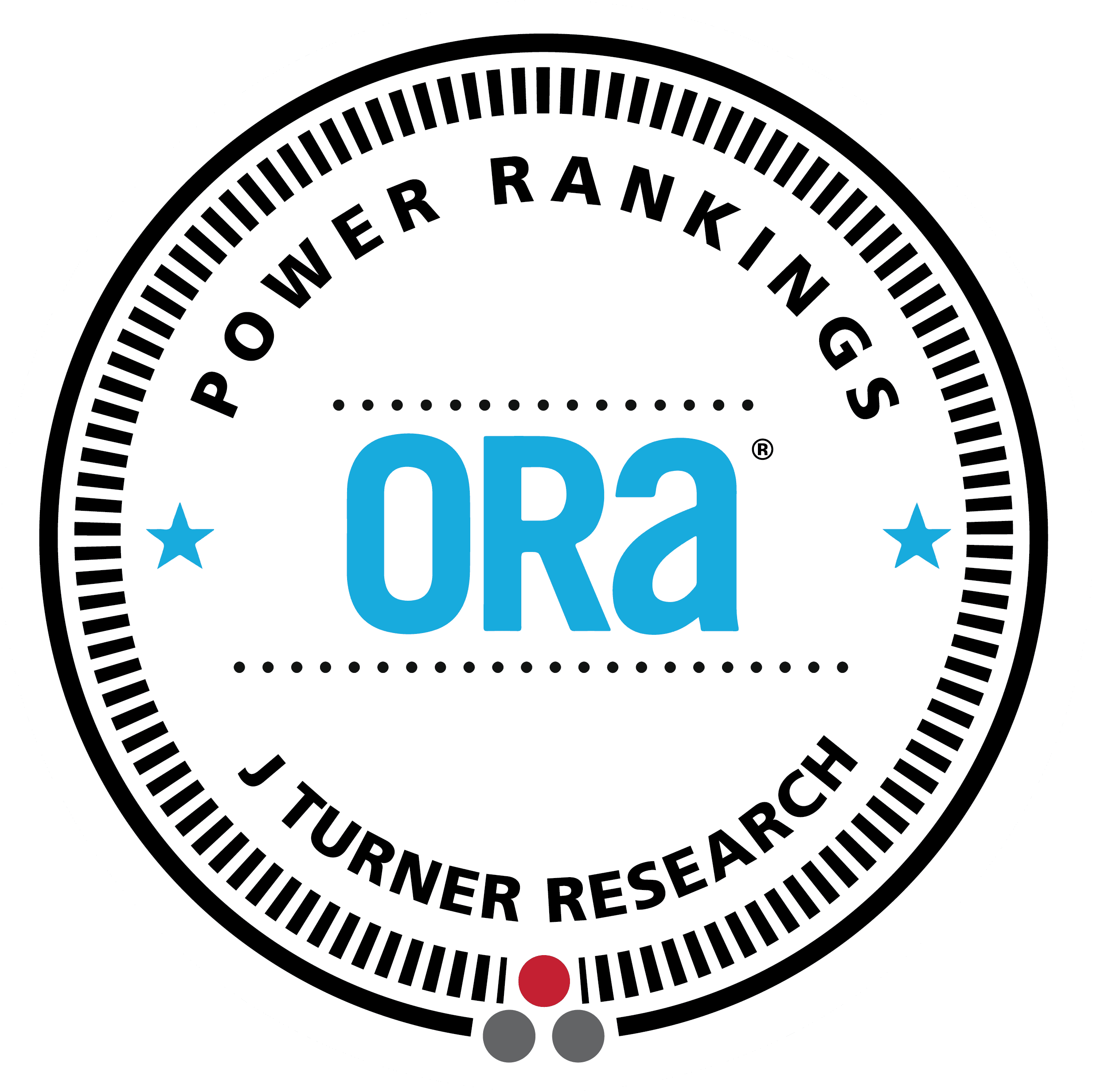 Logo featuring "ORA Power Rankings" by J Turner Research in a circular design.