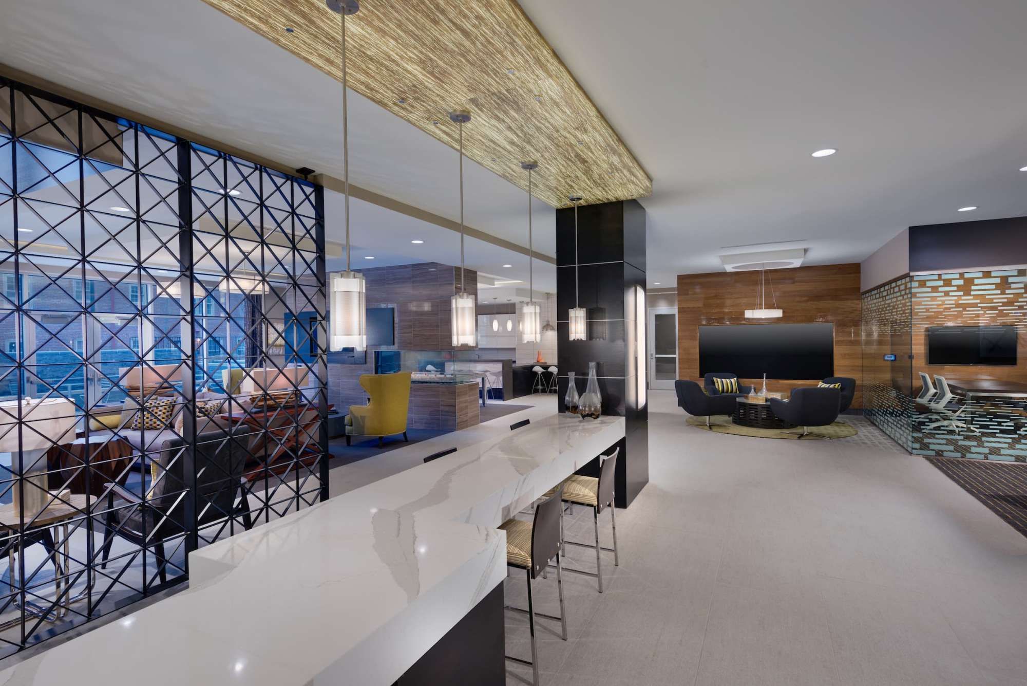 Modern open-concept living space with sleek kitchen and stylish furnishings.