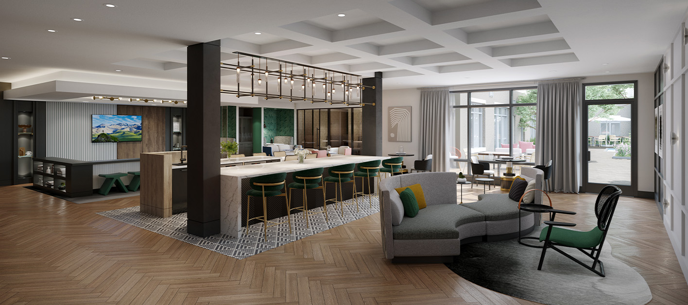 Modern open kitchen and living area with stylish furnishings.