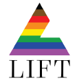 Colorful triangular logo with rainbow stripes and the word 'LIFT' underneath.