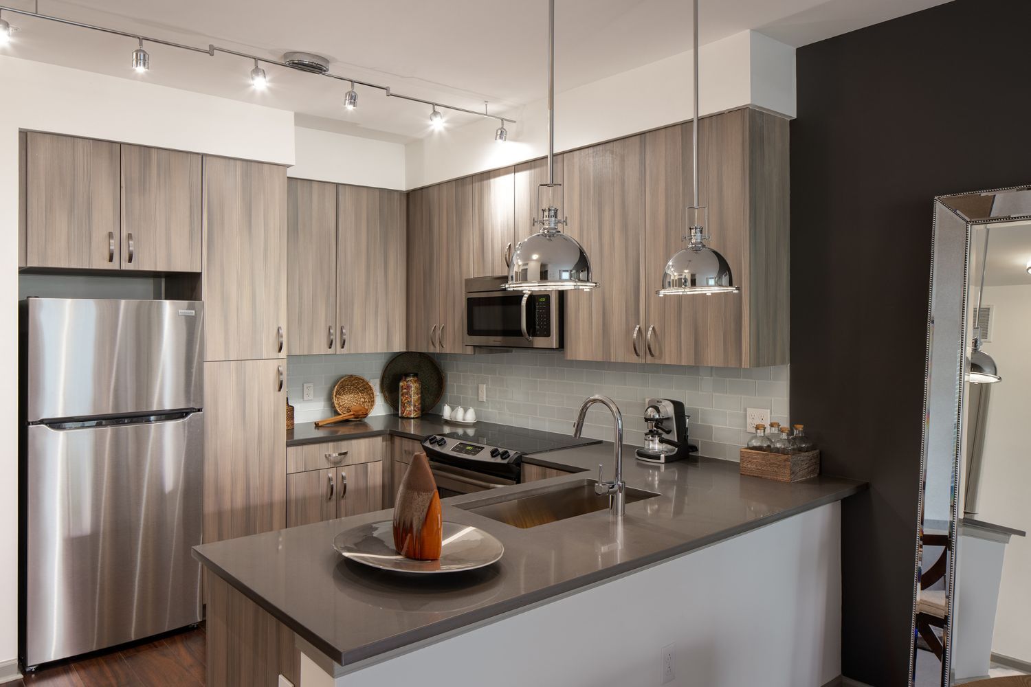 Upscale kitchens featuring sleek gray quartz countertops
