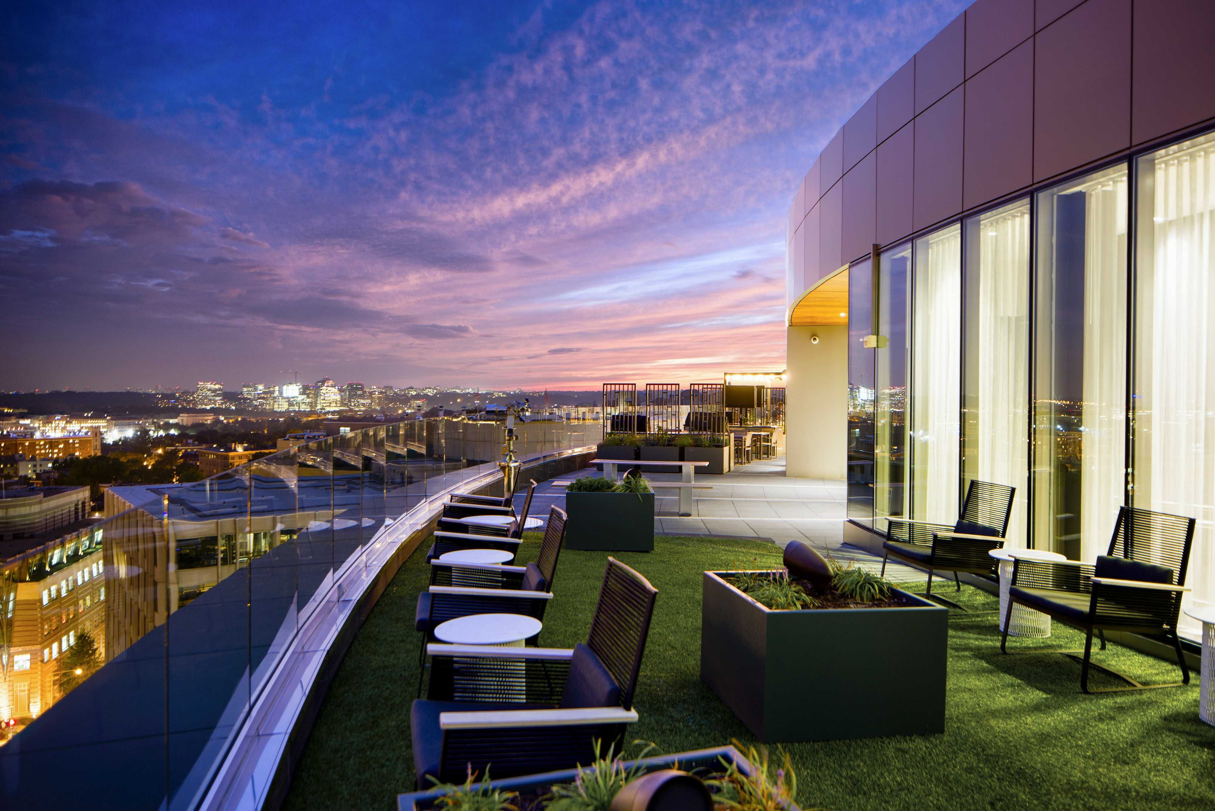 Step out on to the rooftop at dusk for unparalleled views of Washington, DC.
