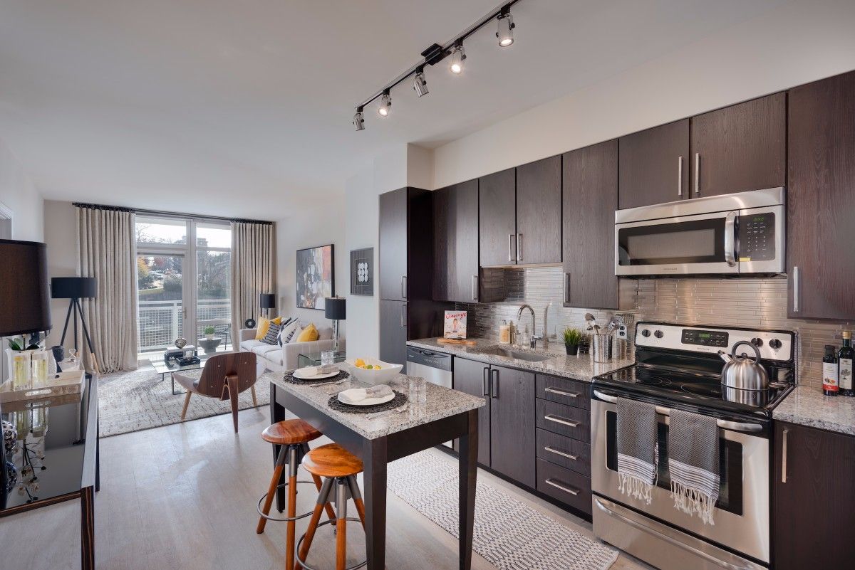 Stainless steel appliances make up this exquisite kitchen.