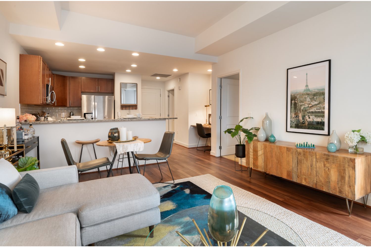 Bright and spacious floor plans with hardwood floors throughout the living area.