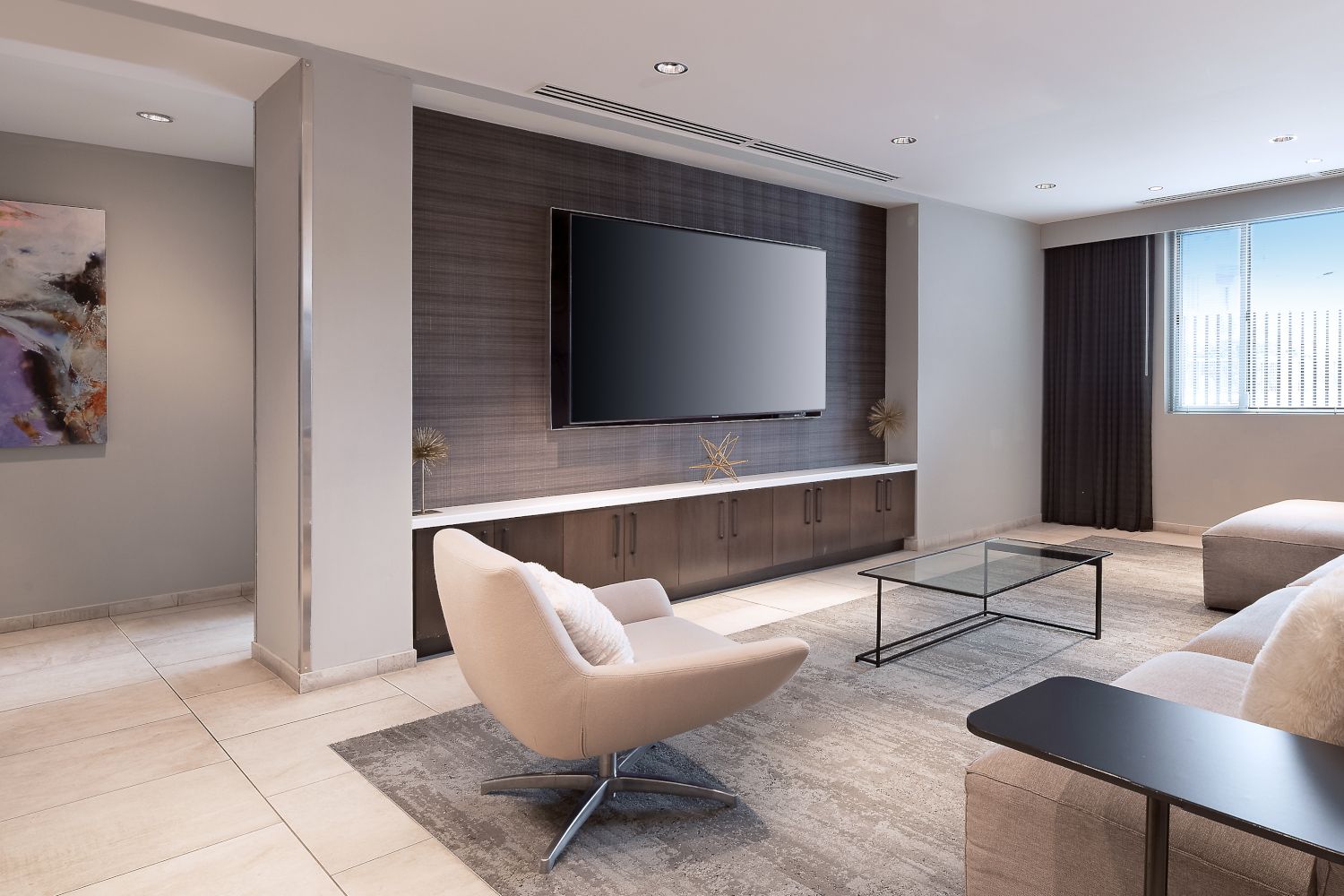 Relax and watch a movie or sporting event on our big screen TV.