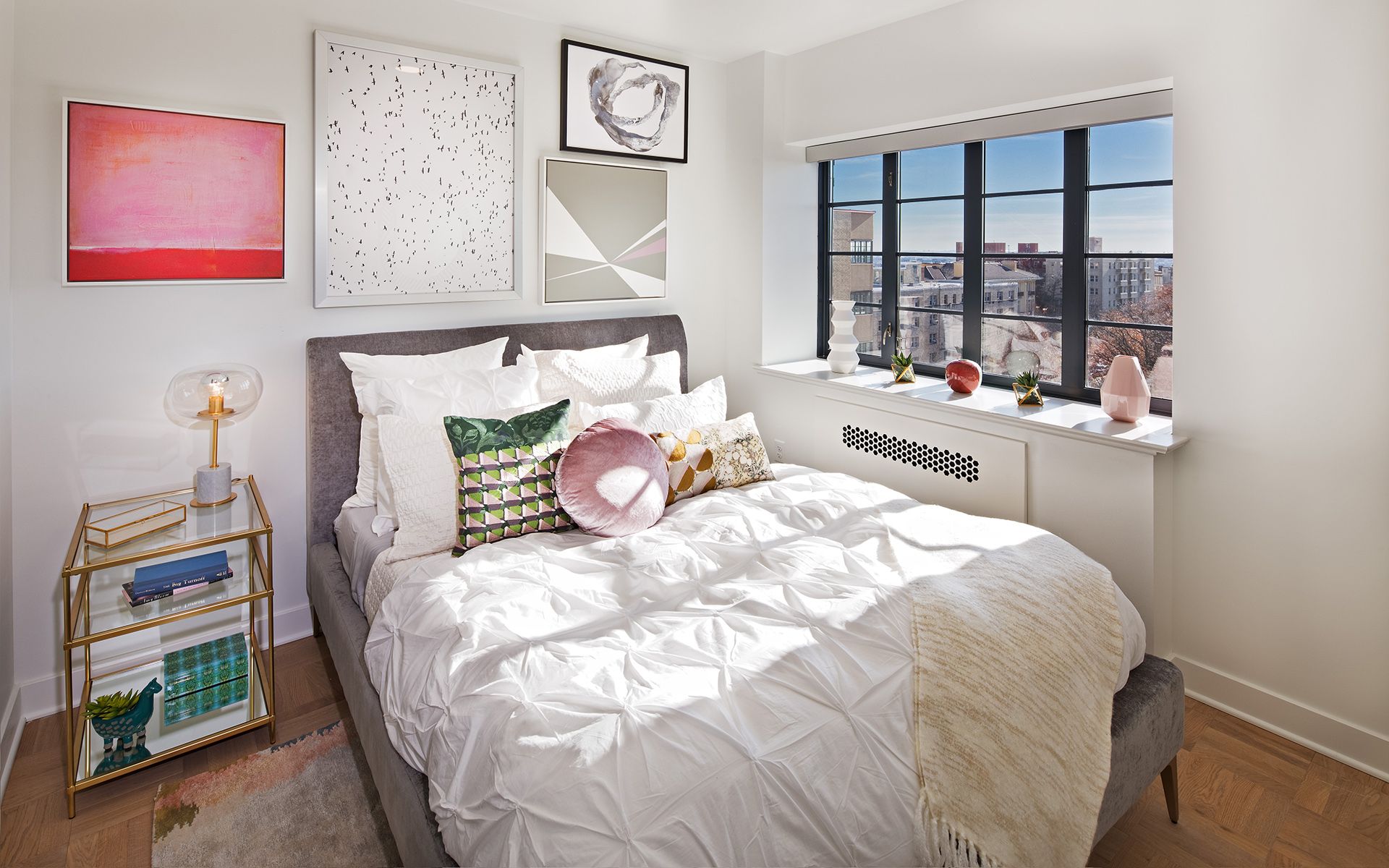 Vibrant interiors accented by rich, warm wood flooring