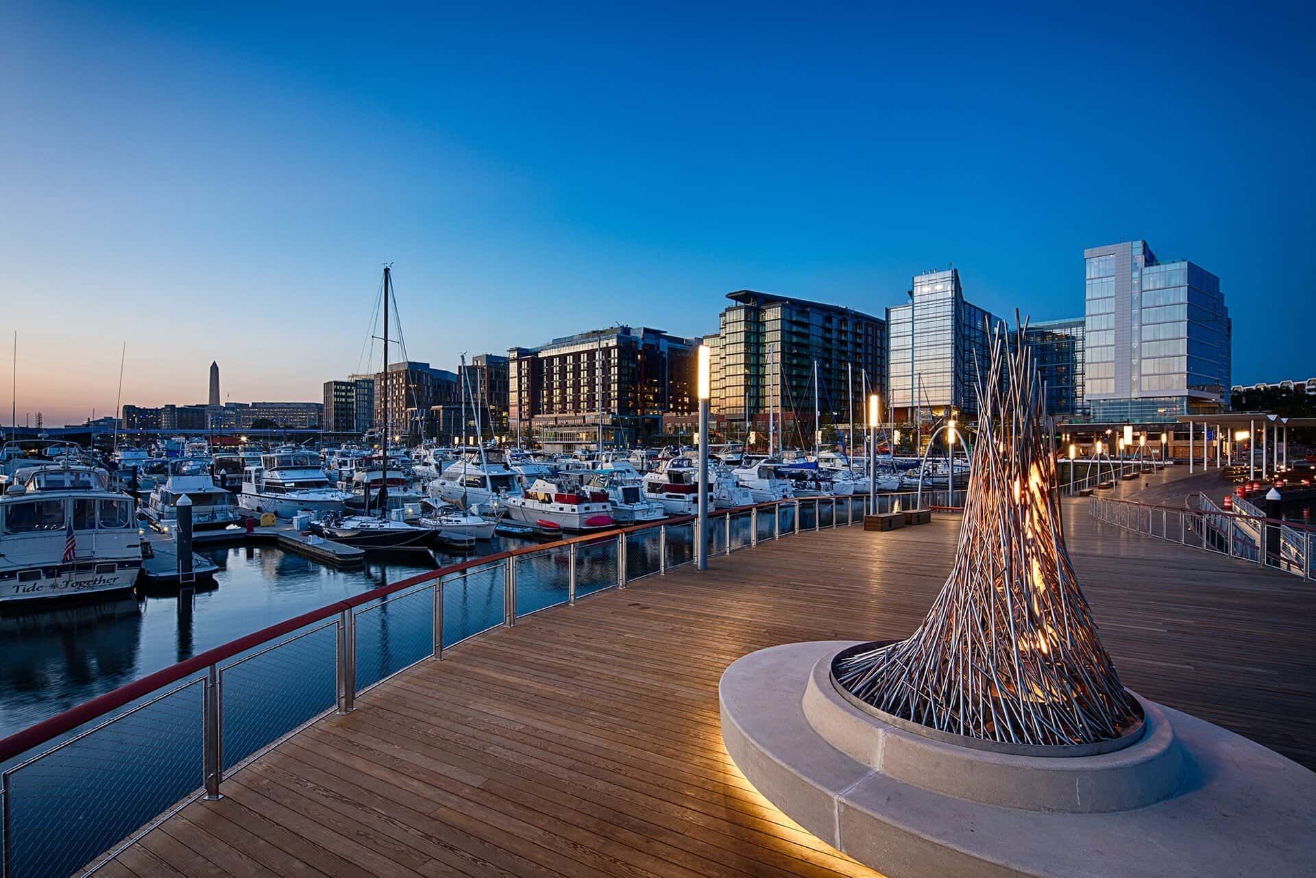 Walk a block and end up at the center of everything The Wharf has to offer.