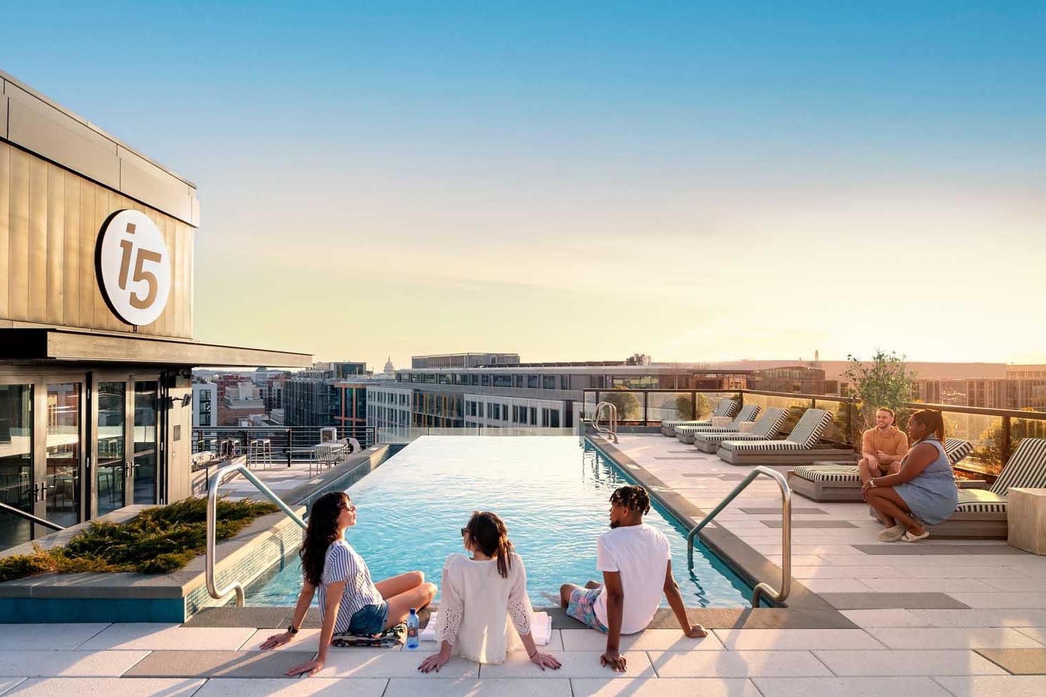 Heated rooftop infinity pool with breathtaking views of the Capitol