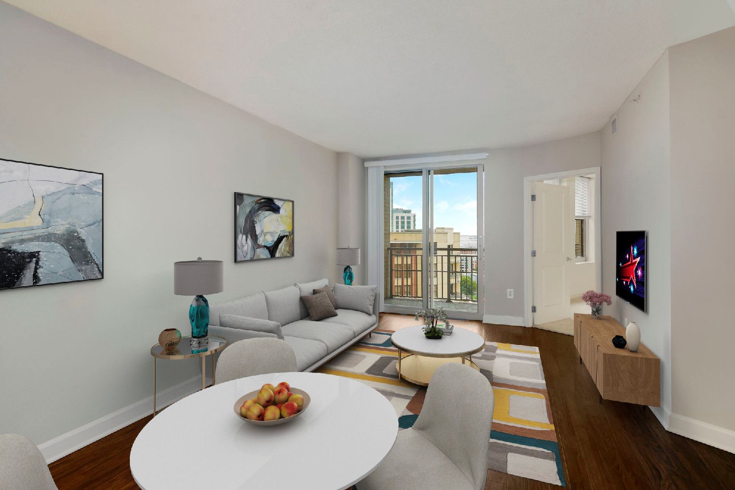 Soak in the city on your private balcony or snuggle in for a movie night