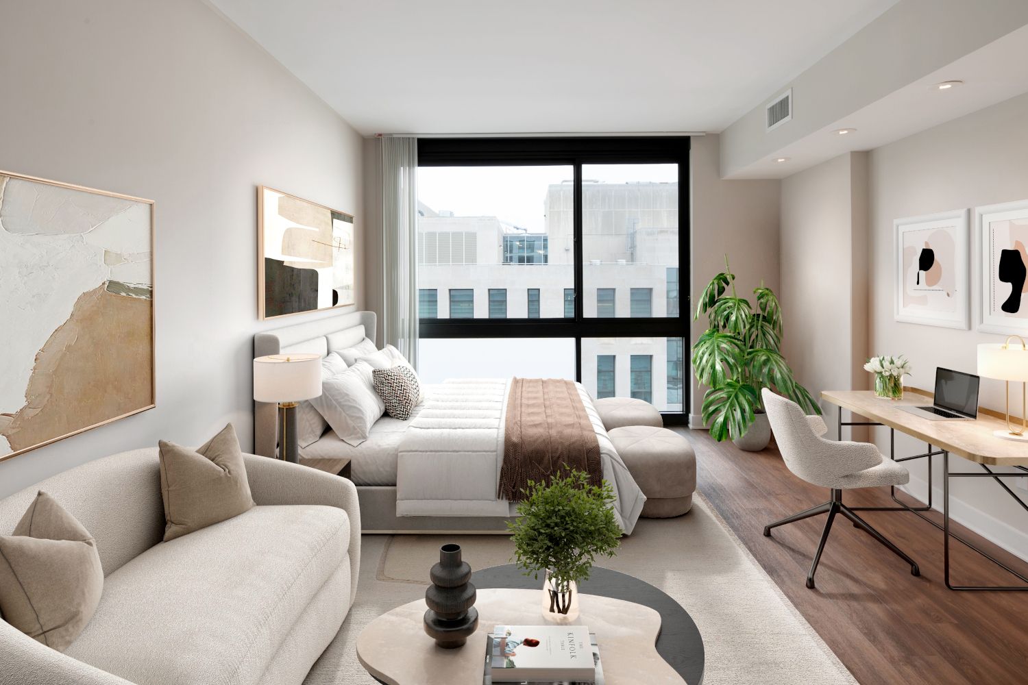 Large floor to ceiling windows bring in the perfect afternoon lighting