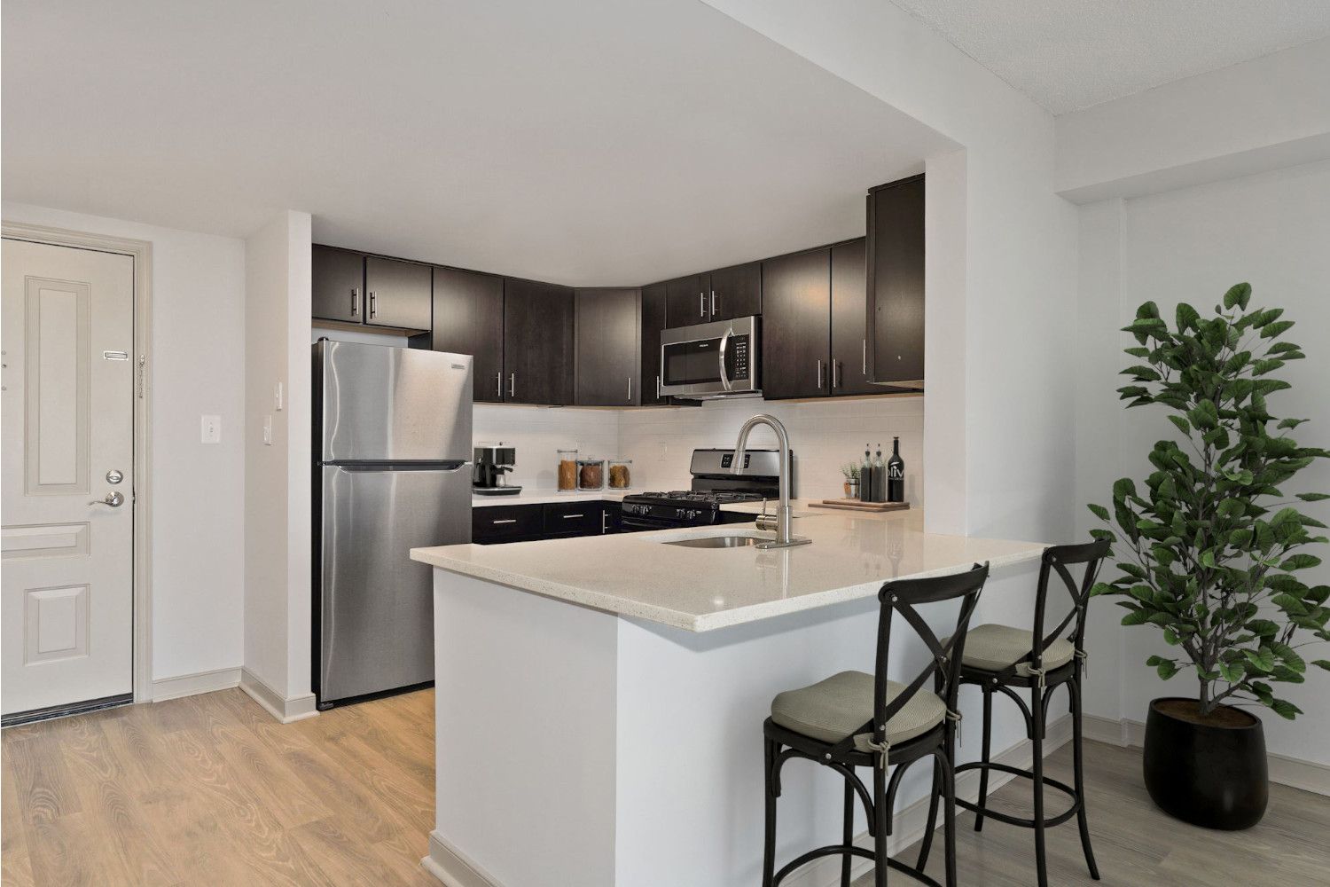 Newly renovated kitchens boast designer, scratch resistant flooring
