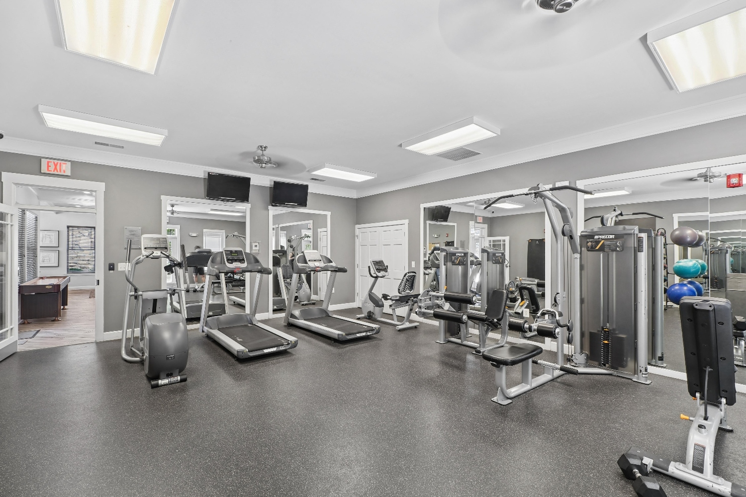 Fitness center with cardio and weight lifting equipment