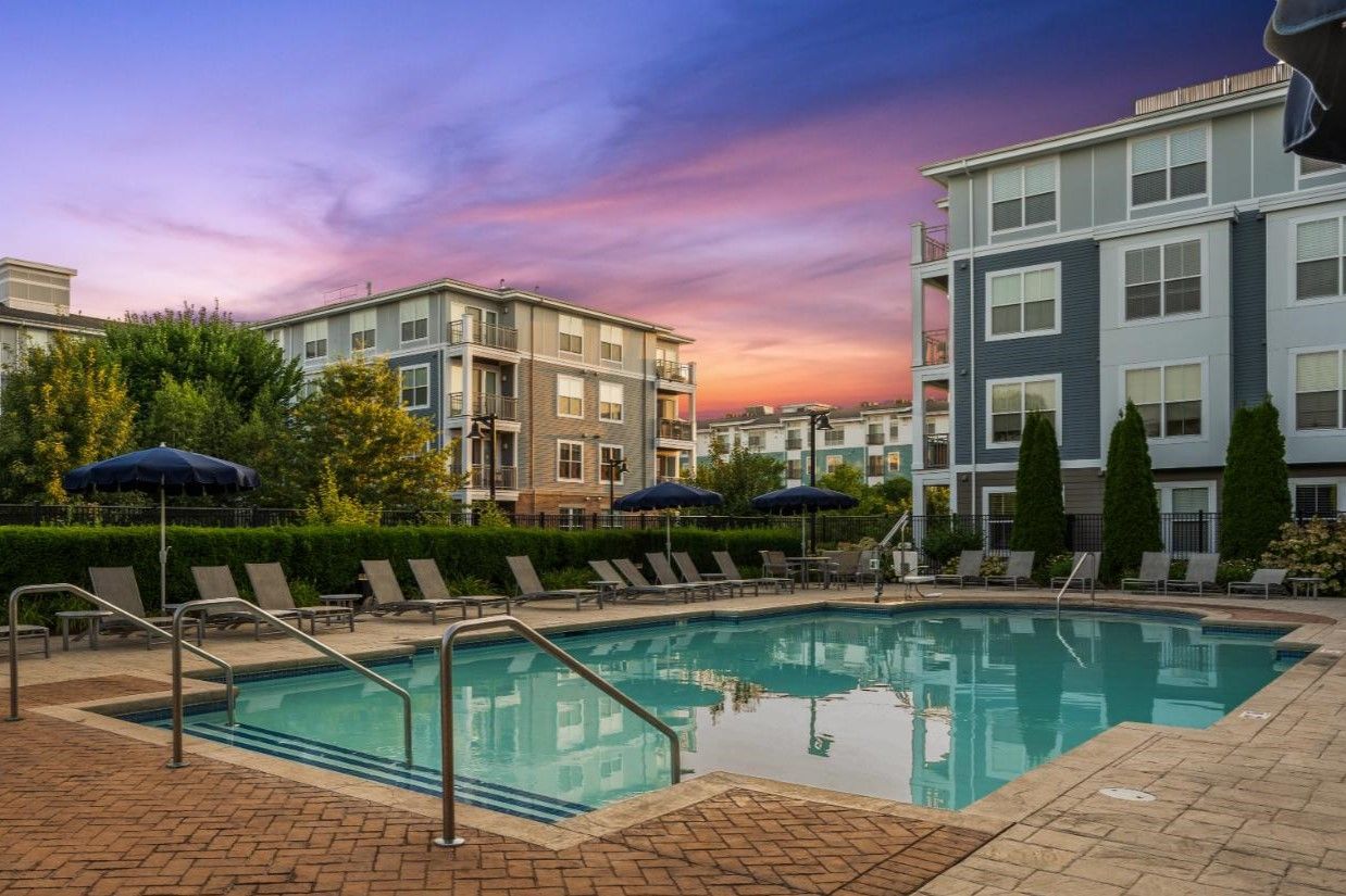 Community pool at dusk