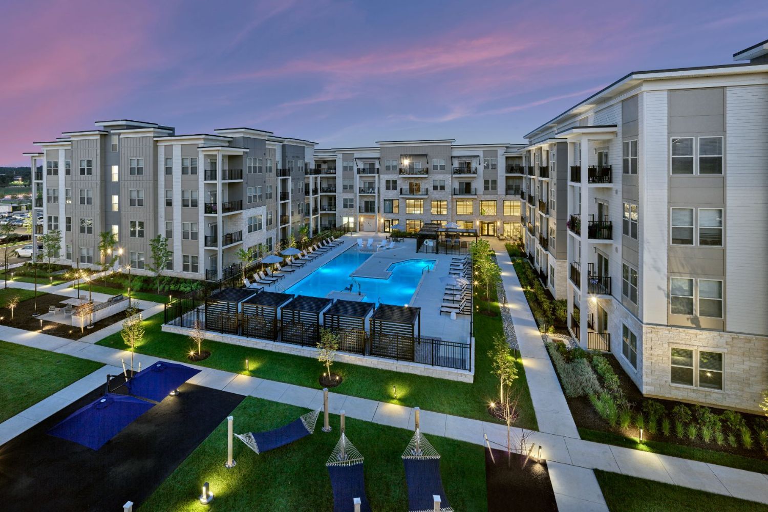 Elegant pool with beach entry
