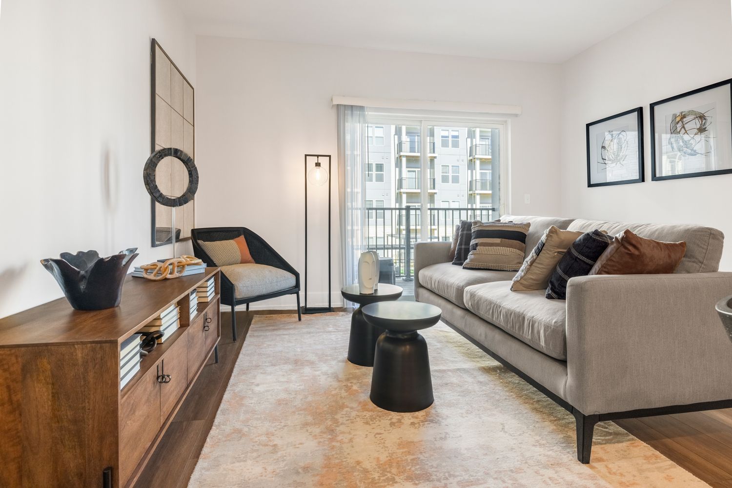 Luxury plank flooring in living areas with berber carpeted bedrooms