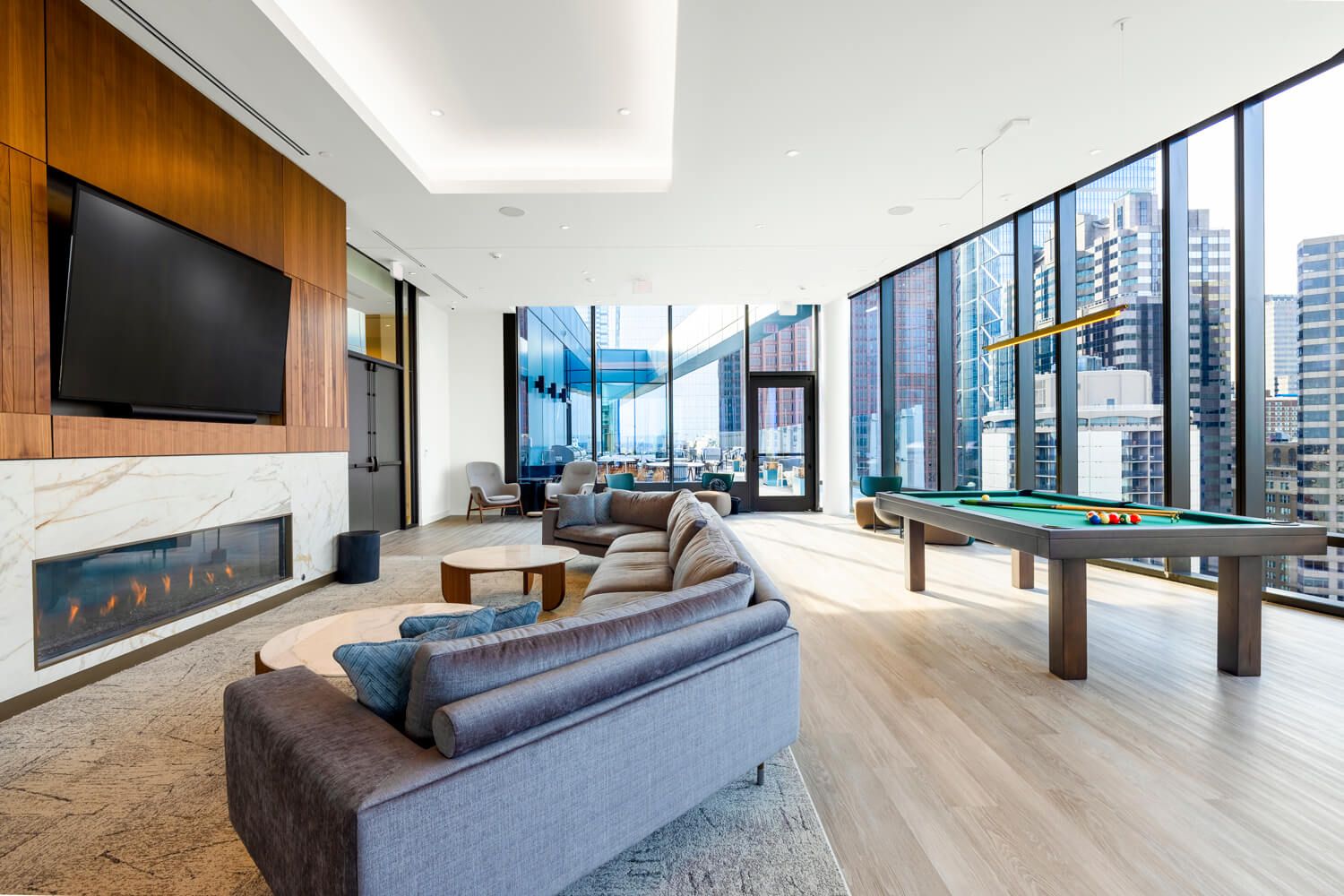 Clubroom with TV, lounge seatings, and billiards