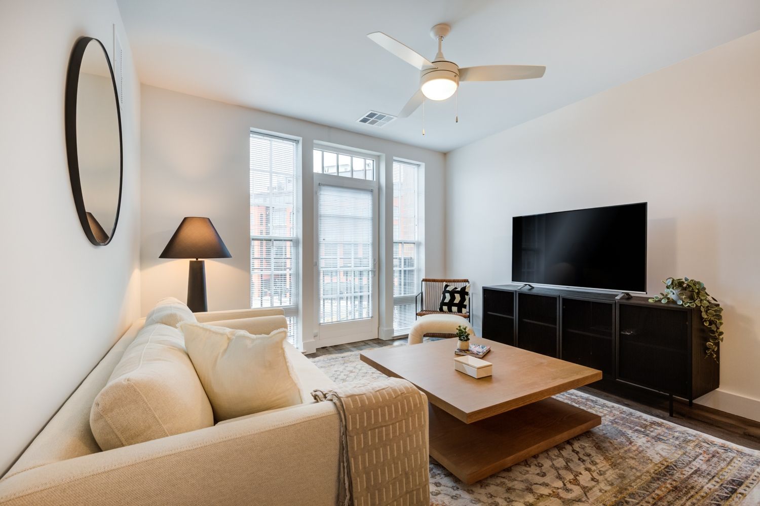 Living room with view of balcony