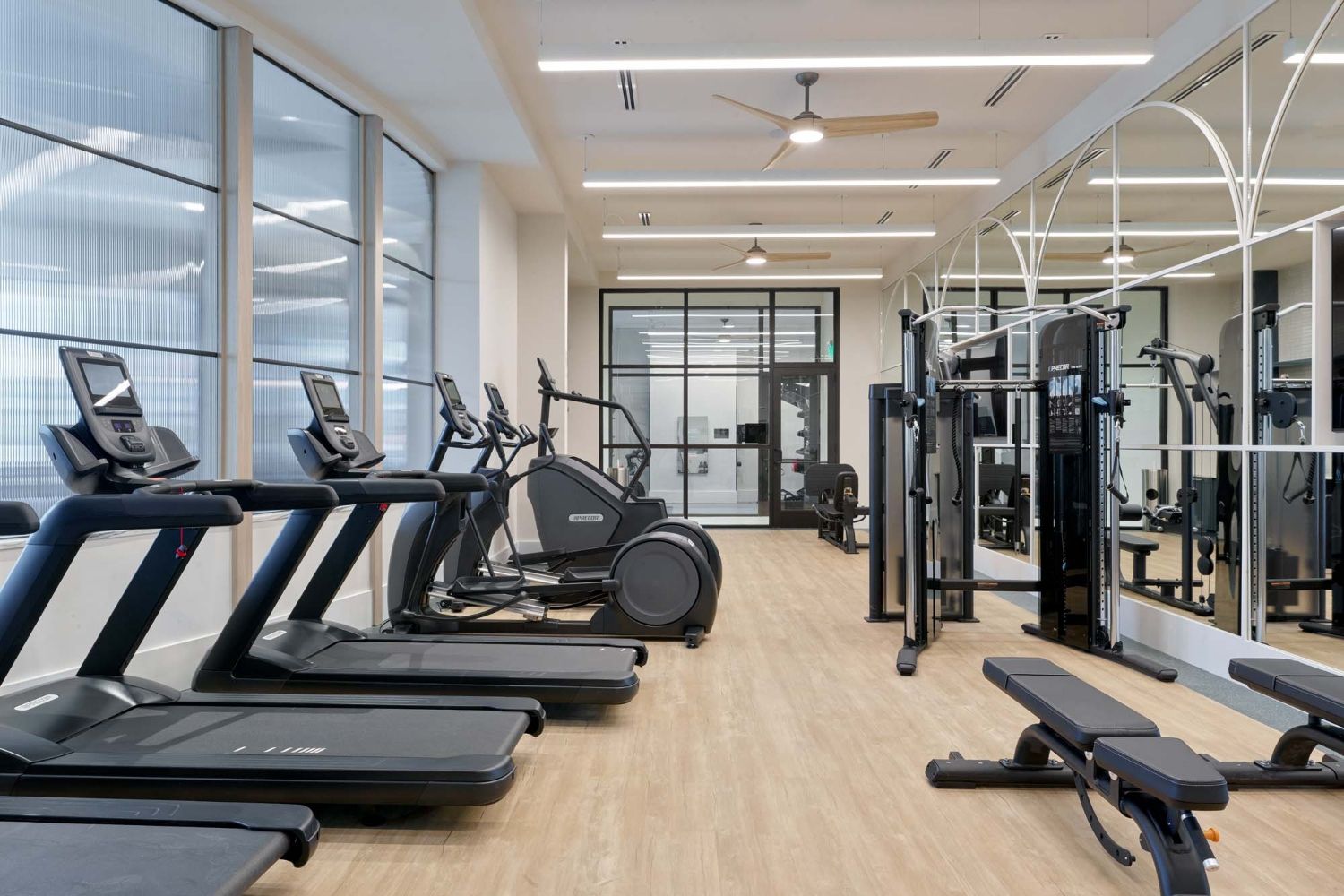 Fitness center with flex studio and spin bikes