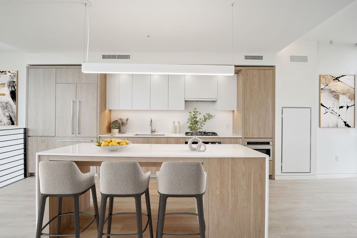 A dream kitchen equip with stunning finishes and under-cabinet lighting
