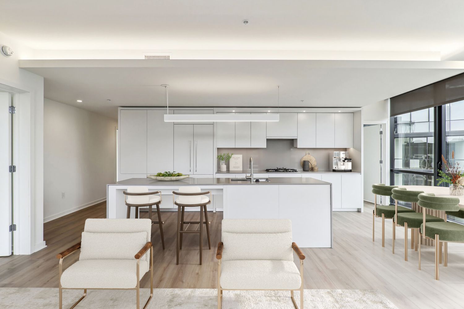 Large living spaces flooded with natural light