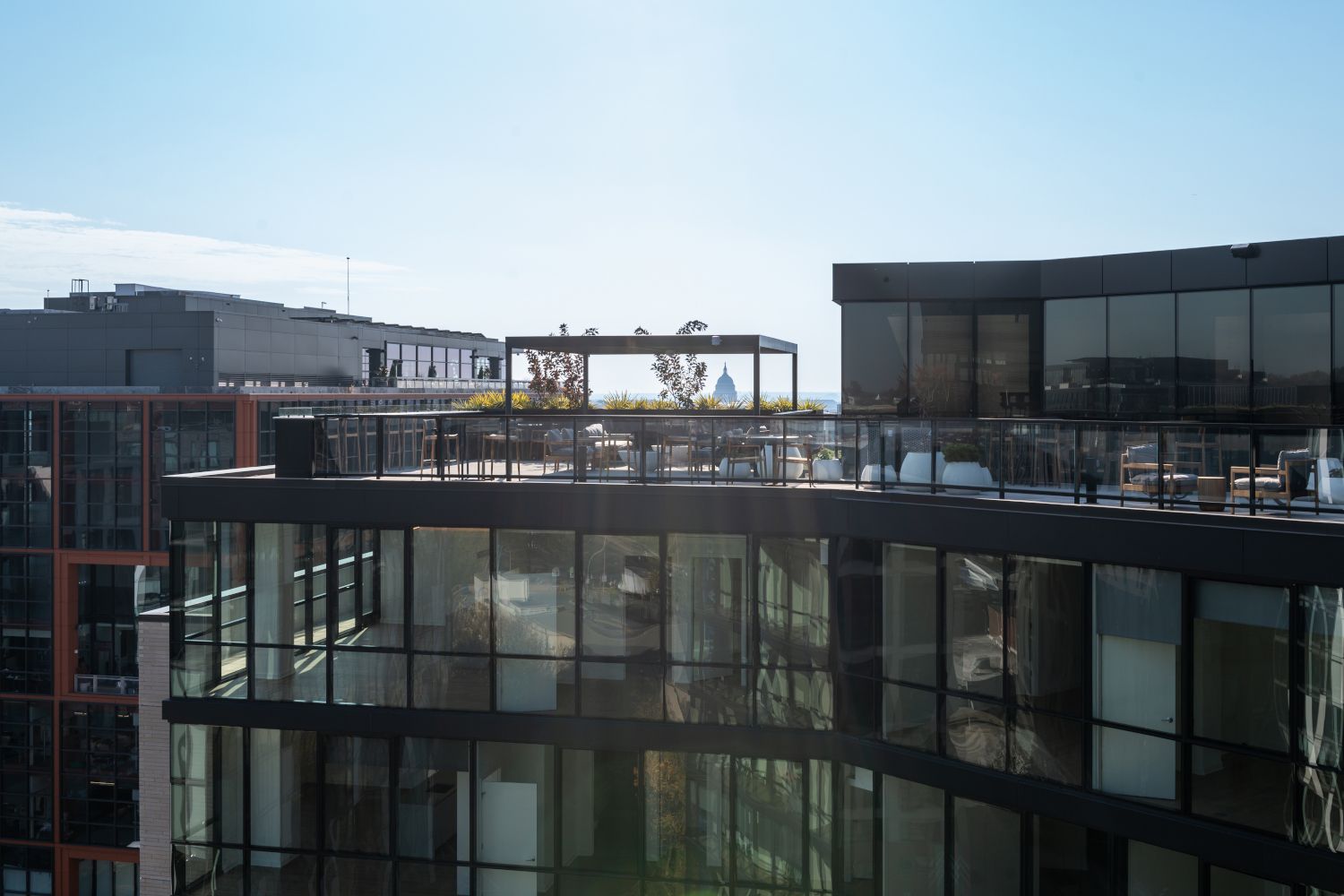 Rooftop lounge with views of Union Market.