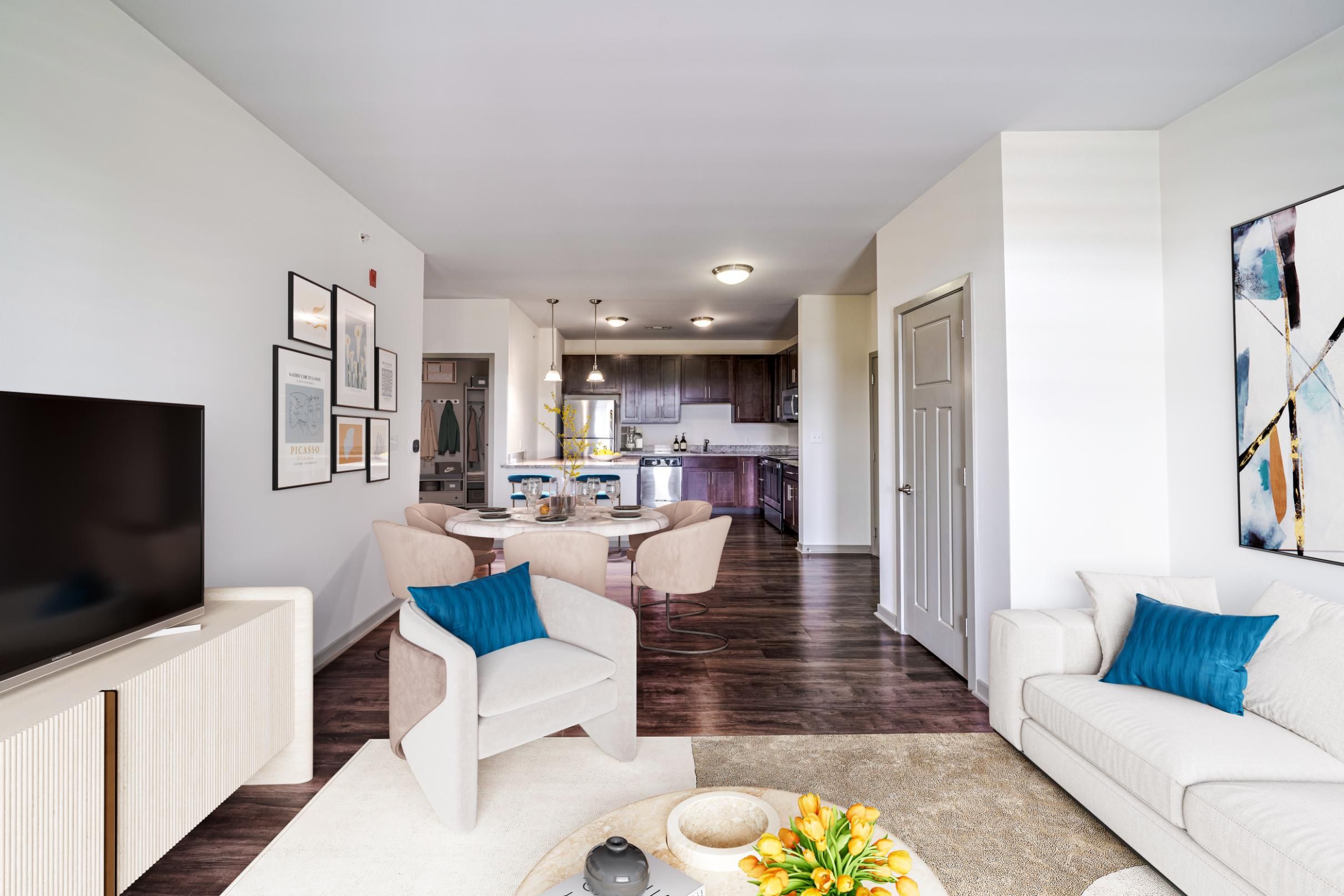 Living room facing kitchen