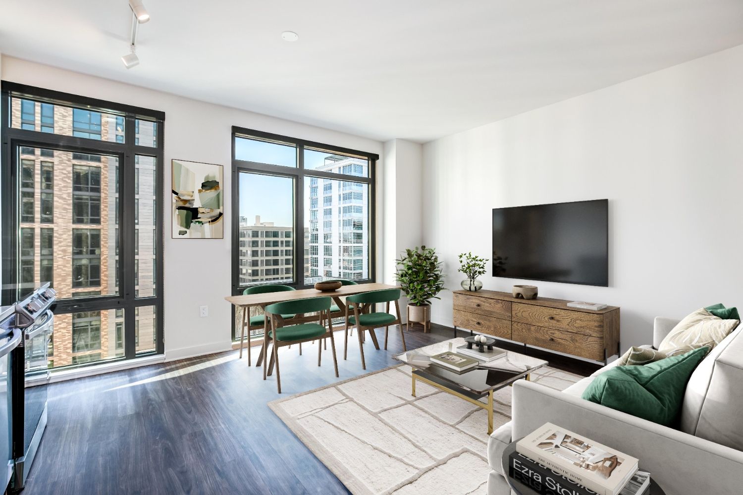 Floor-to-ceiling windows create an open fresh space