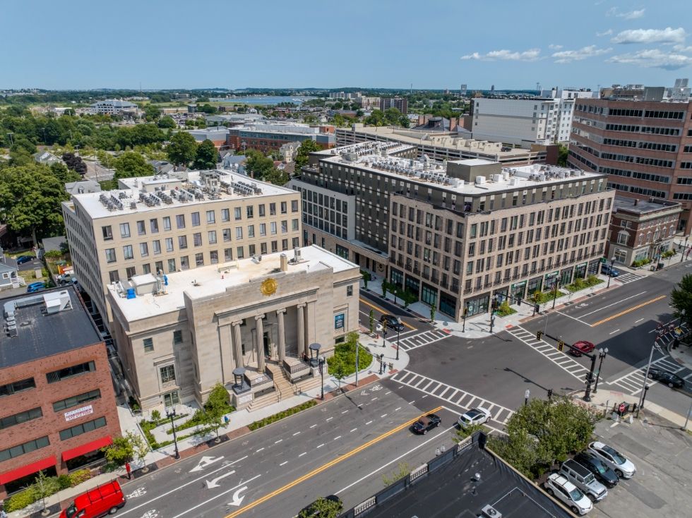 Exterior view of Center & Stone’s modern buildings.