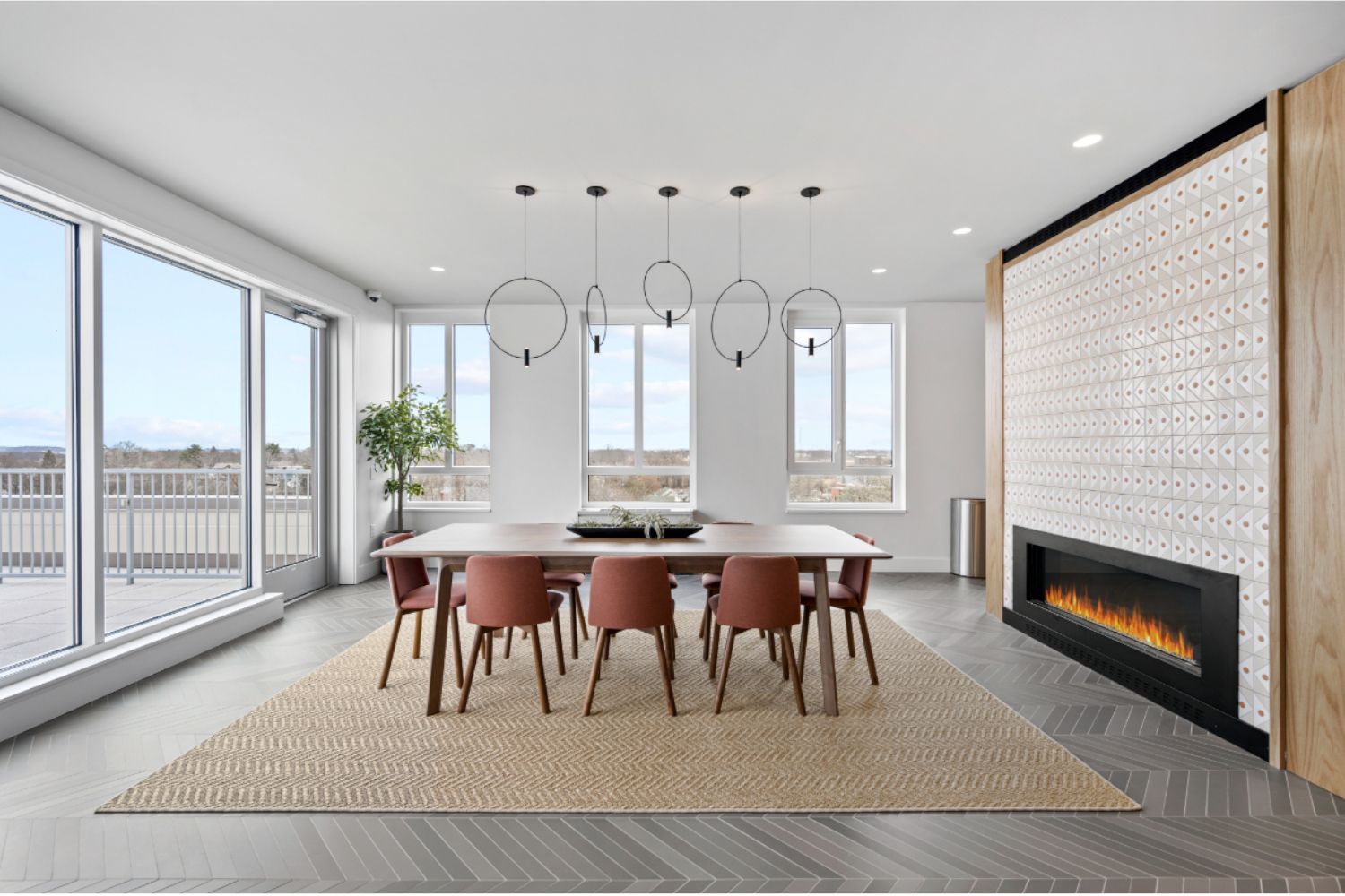 Soak in the ambiance of our rooftop fireplace lounge