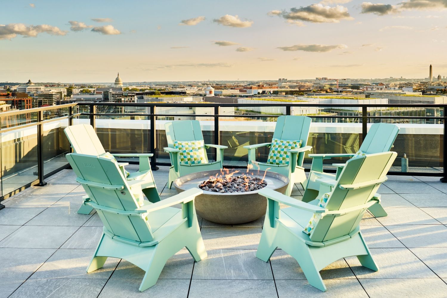 Enjoy views of iconic landmarks from the rooftop of The 202
