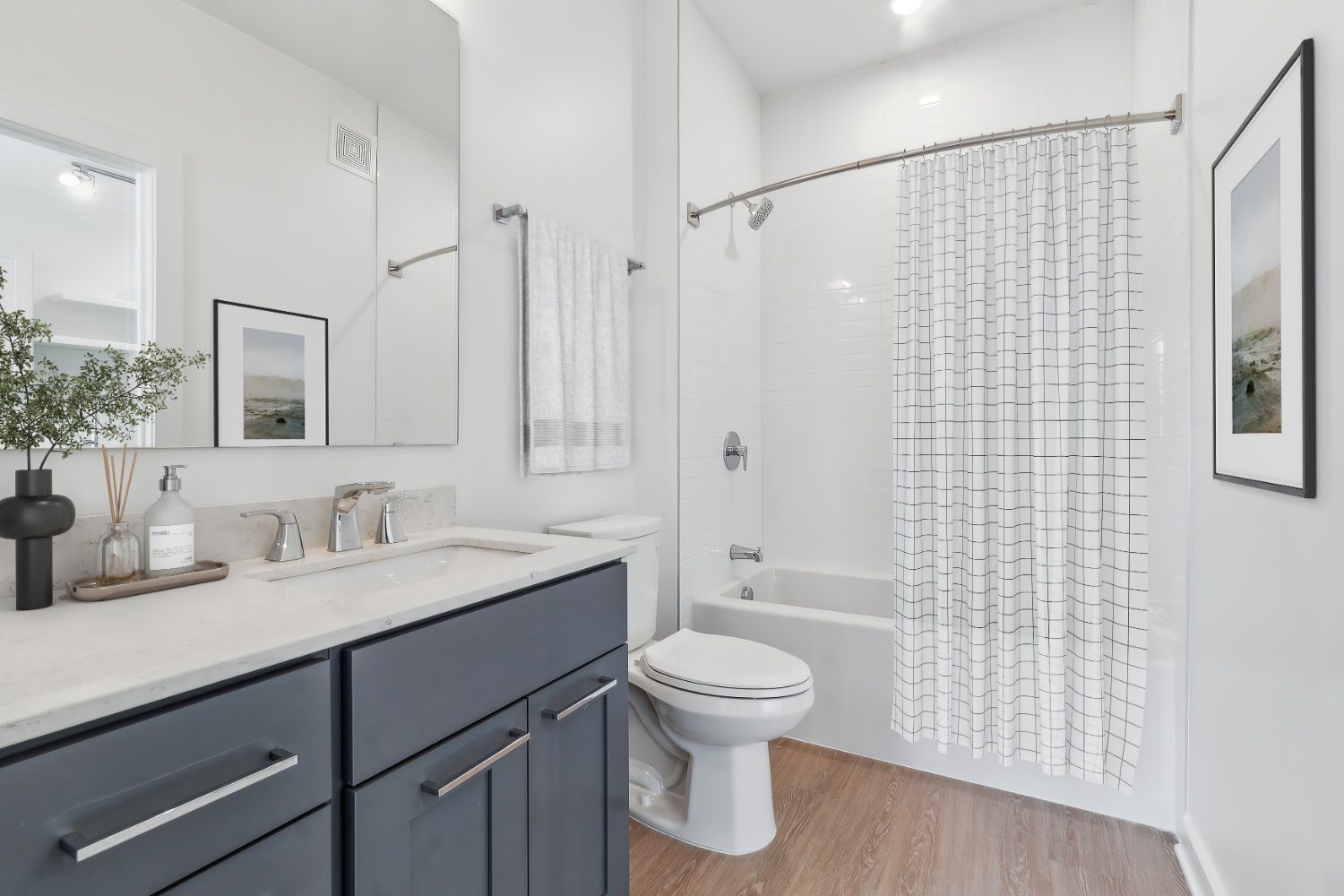 Polished materials and calming hues bring spa energy home.