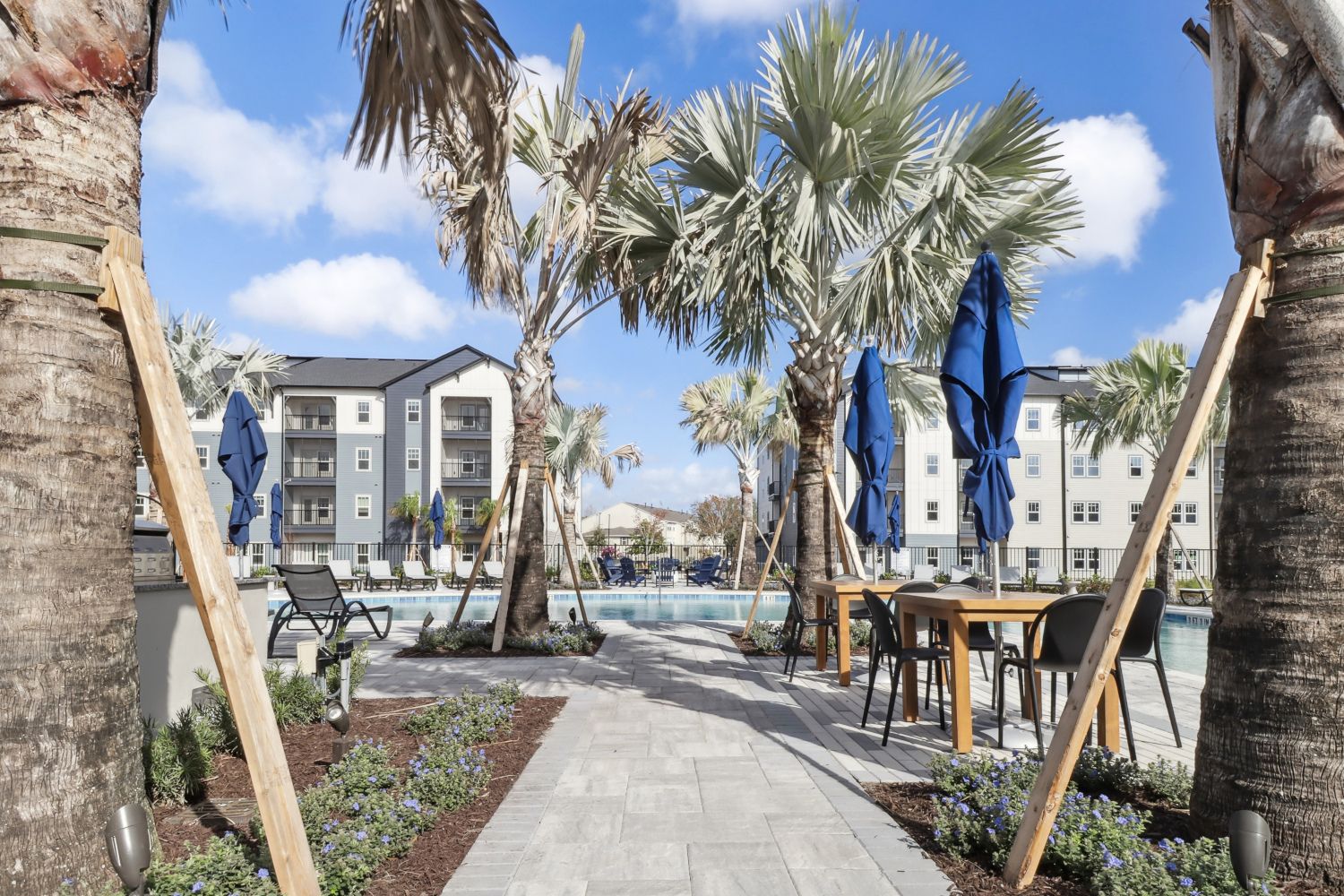 Avida's resort-style pool features an abundance of comfortable seating.