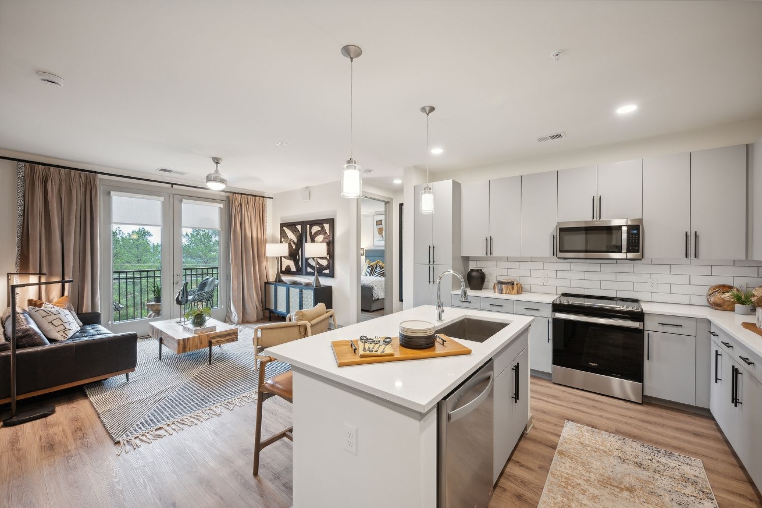 Custom kitchen island* with pendant lighting