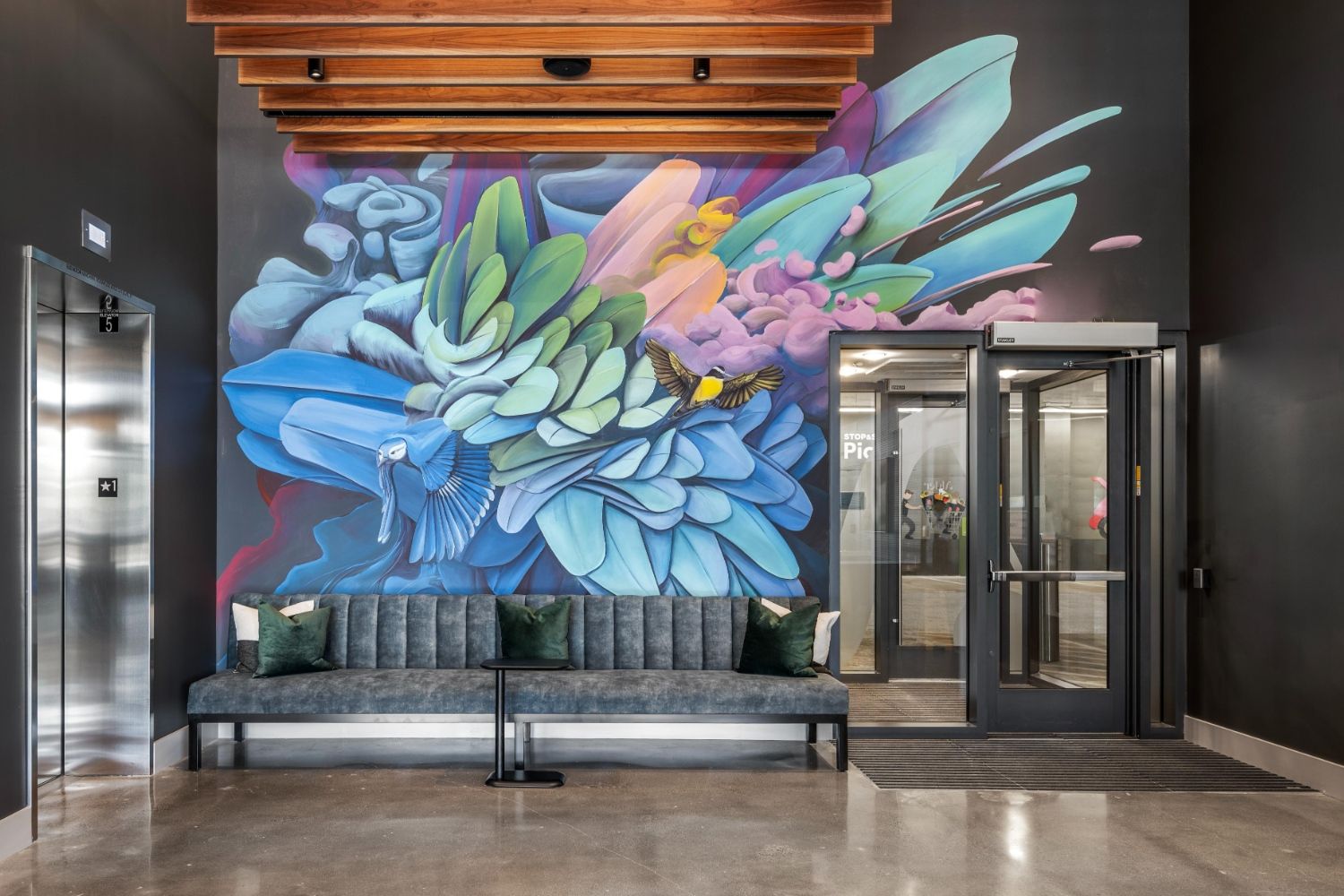 Admire the vibrant mural in our lobby, adding a touch of artistic flair to your entrance.