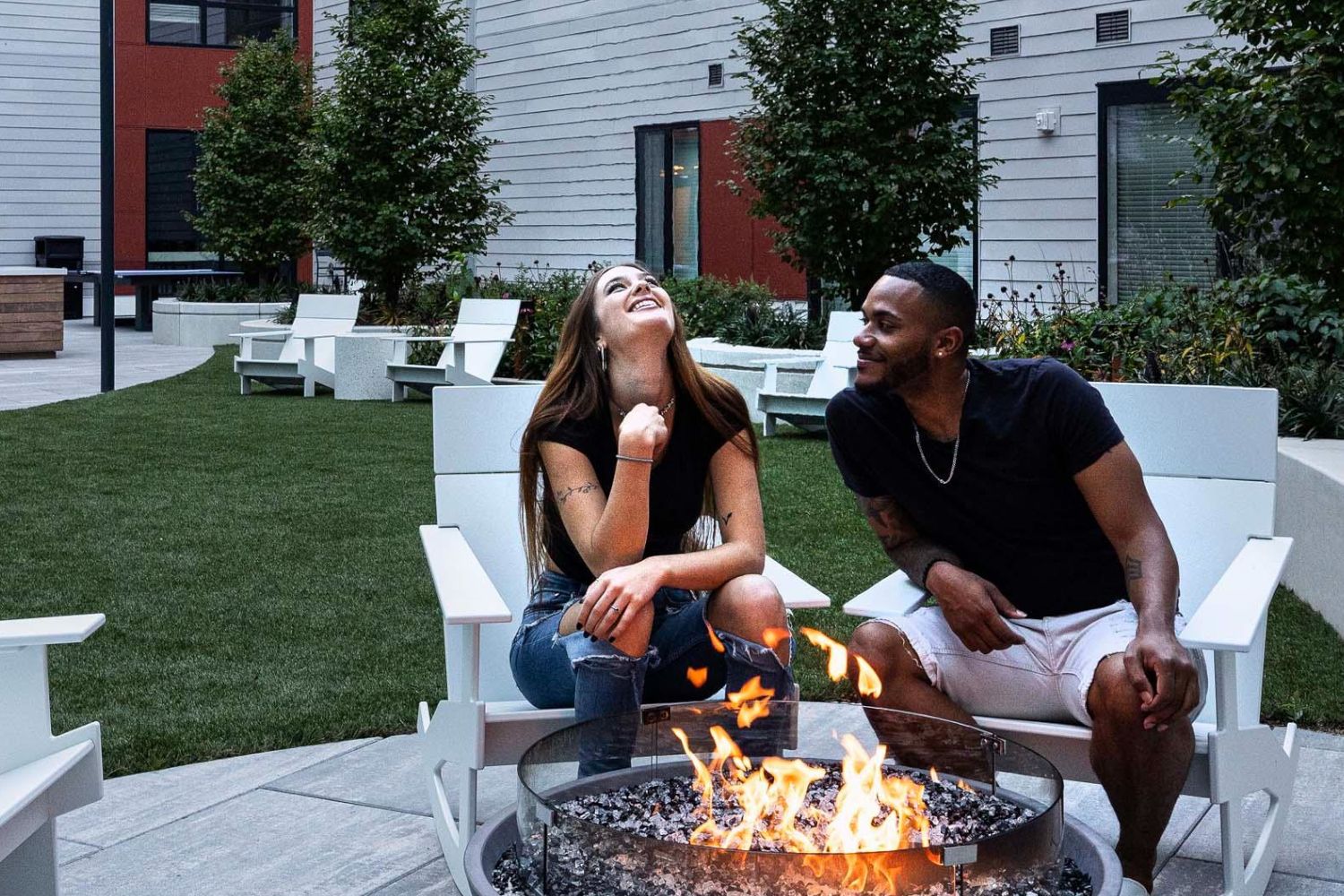 Lifting weights in Amaya’s courtyard gym.