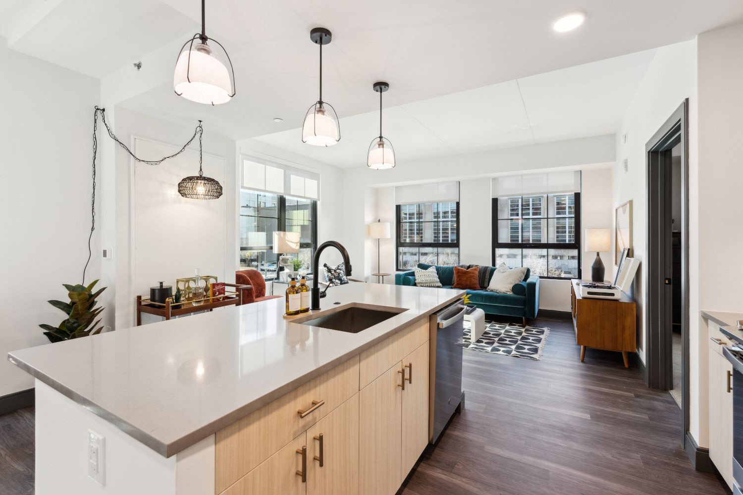 Kitchen island looking into living room