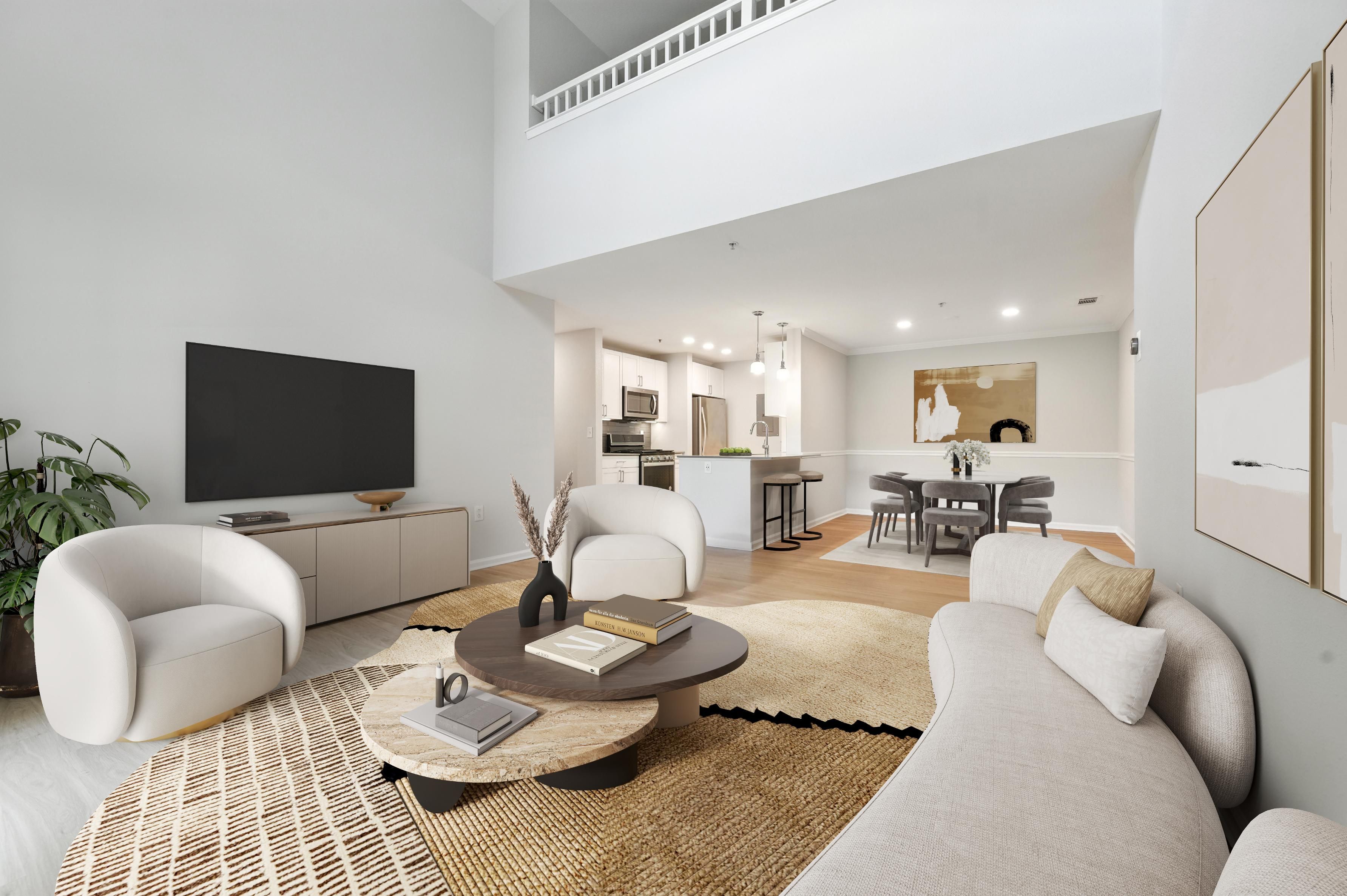 Living room with dining room