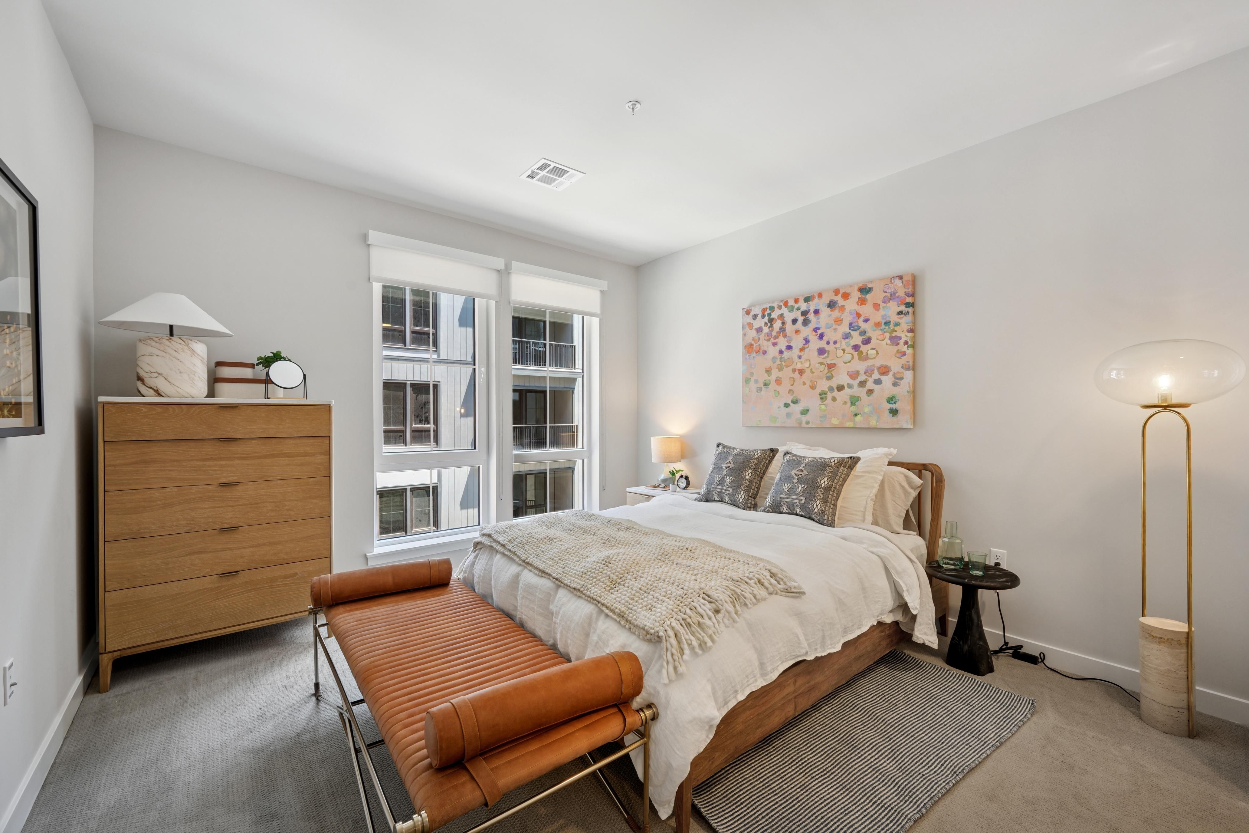 Modern primary bedroom included with open floor plans