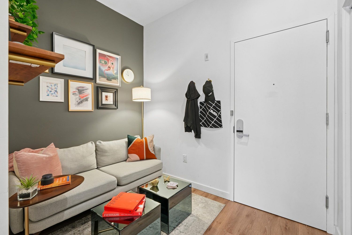 The studio living area offers flexible space to relax and unwind