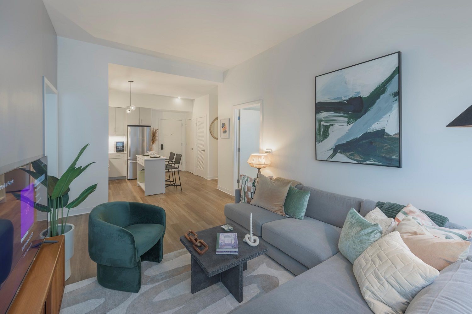 Living room with alternate layout.