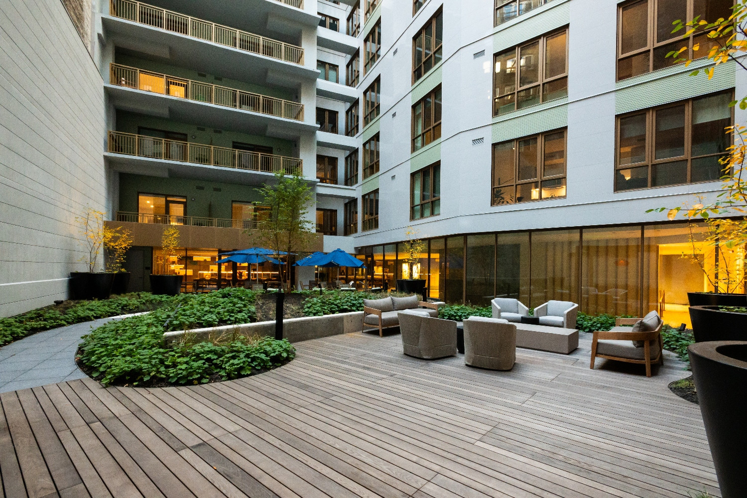 Private courtyard with planted landscaping