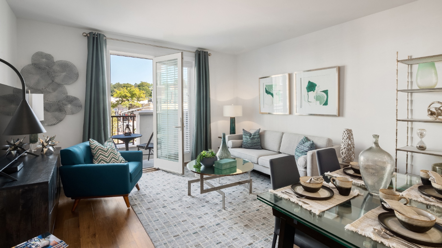 Living room with window view.