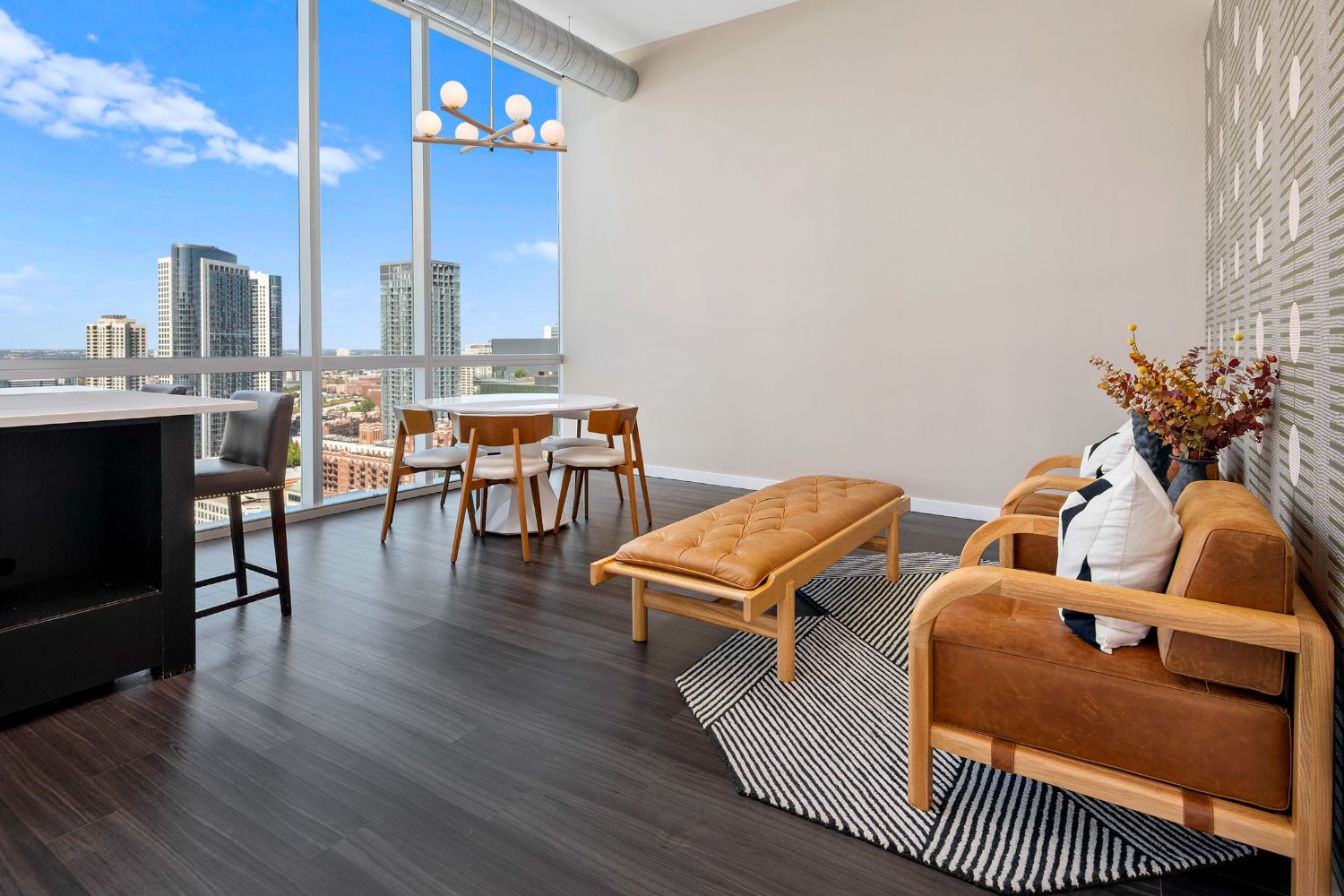 Enjoy panoramic city views from the lounge.