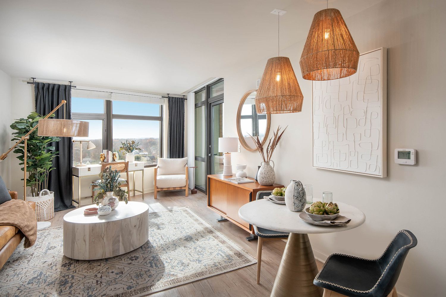 The Beacon offers charismatic reclaimed flooring in all living room areas.