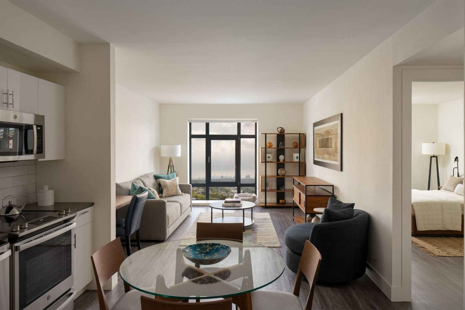 Apartment entrance with city view
