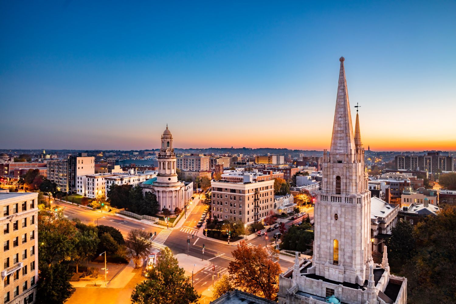 Roof deck pool view of Columbia Heights