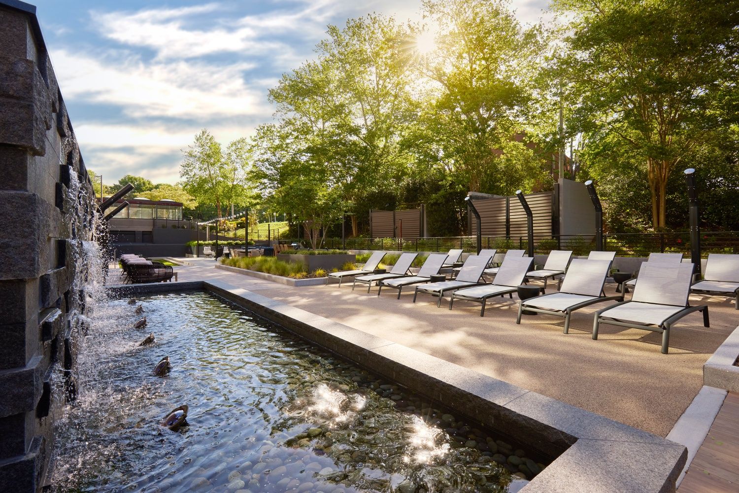 Tranquil outdoor getaways featuring a waterfall fountain