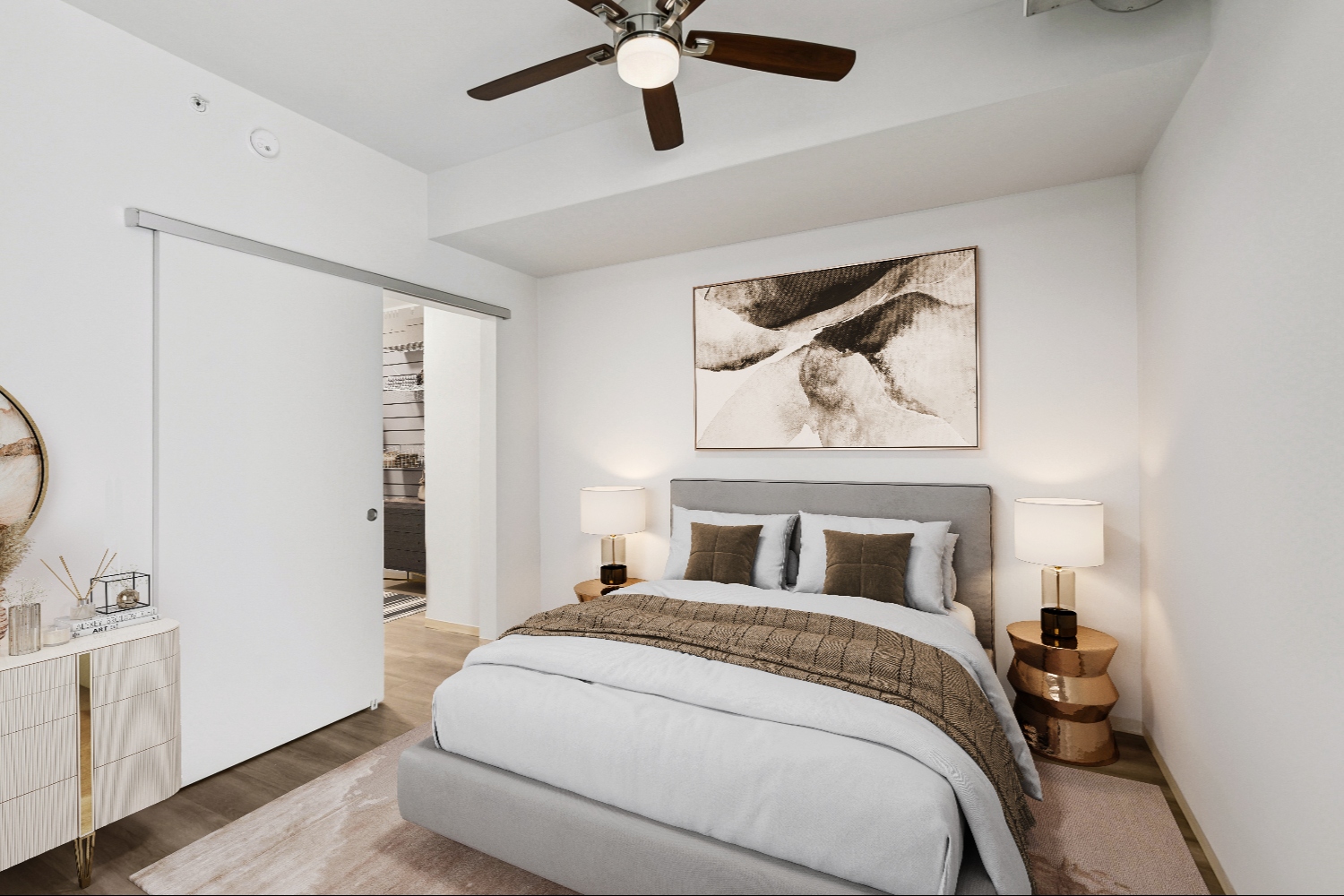 Bedroom with blankets on bed