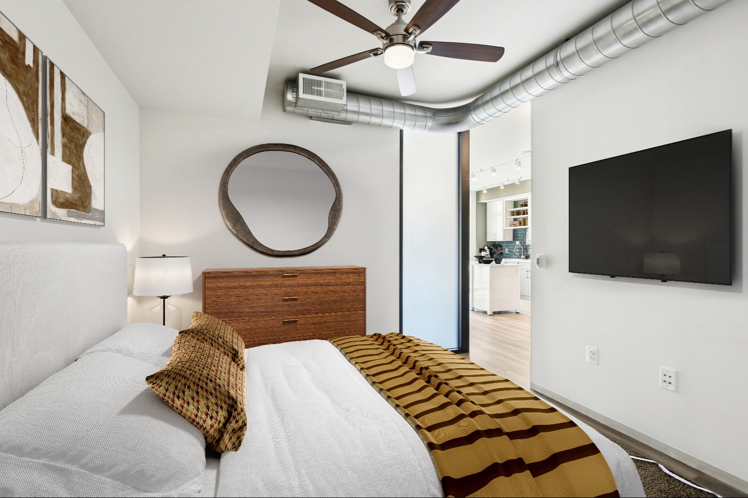 Bedroom with blankets on bed
