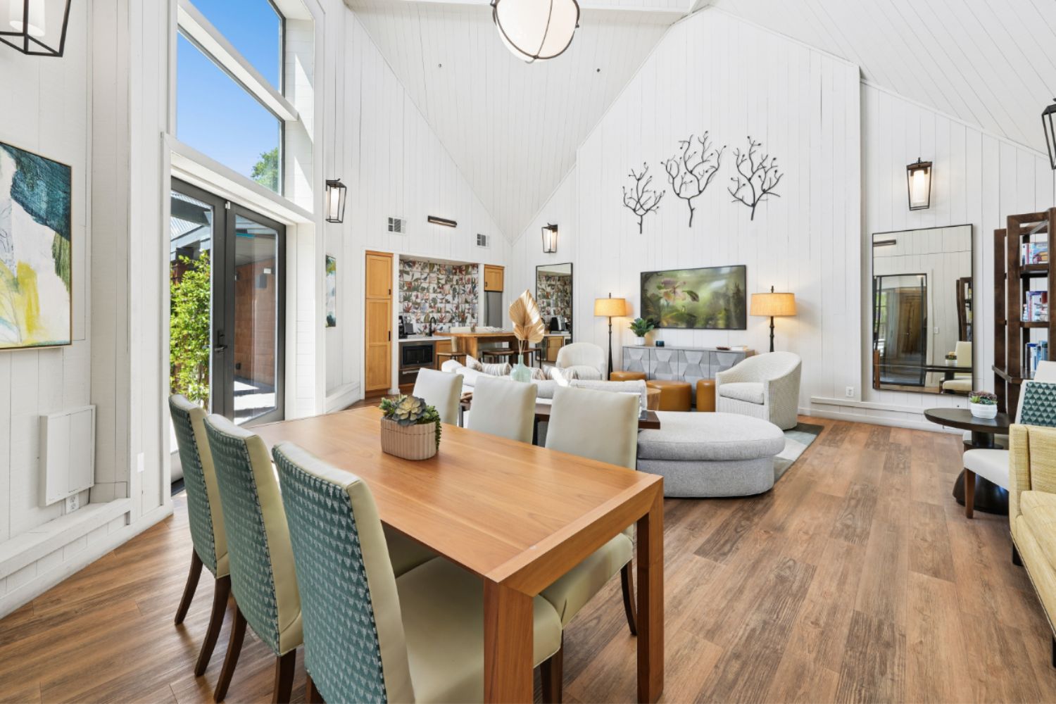 Luxury apartment resident clubroom with modern seating and communal spaces